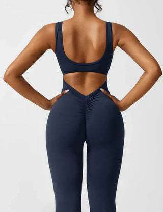 V-Back Flared Jumpsuit Blue