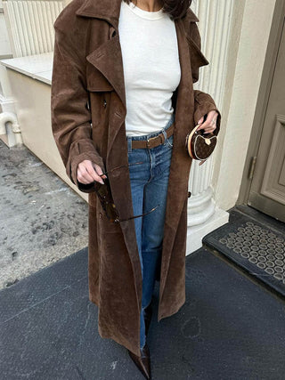 Eleganter Trenchcoat aus Wildlederimitat mit Gürtel