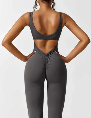V-Back Flared Jumpsuit Grey