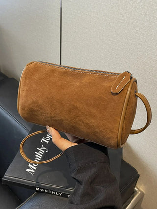 Zylinderförmige Tasche aus weichem Wildlederimitat