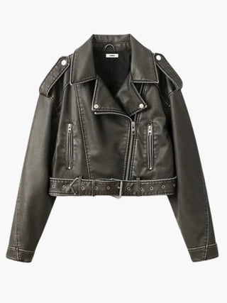 Motorradjacke aus Kunstleder mit Gürtel