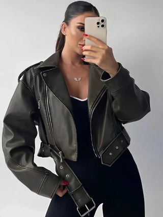 Motorradjacke aus Kunstleder mit Gürtel