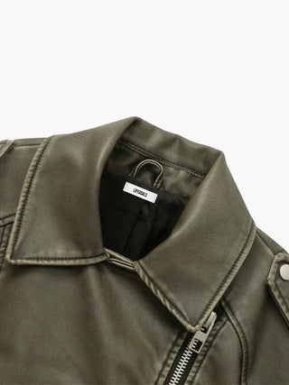 Motorradjacke aus Kunstleder mit Gürtel