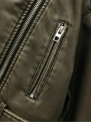 Motorradjacke aus Kunstleder mit Gürtel