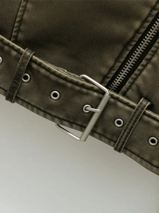 Motorradjacke aus Kunstleder mit Gürtel